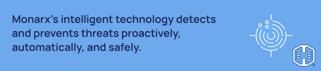Monarx's Intelligent Technology Detects And Prevents Threats Strip Banner Text - Monarx's intelligent technology detects and prevents threats proactively, automatically, and safely.