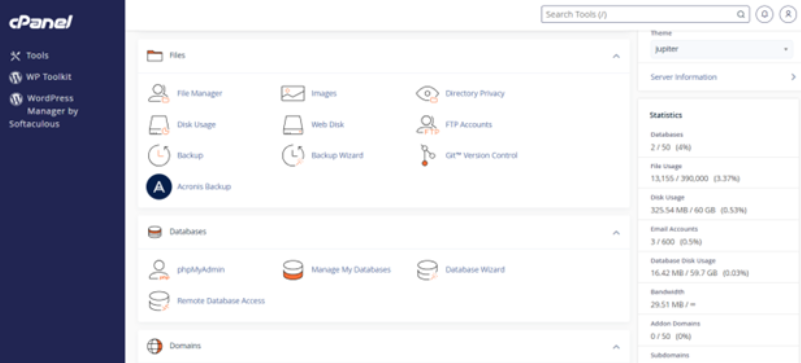 How To Restore or Download Data Using cPanel’s Acronis Backup Module - cPanel Dashboard Screen Acronis Backup Module - cPanel Dashboard Screen