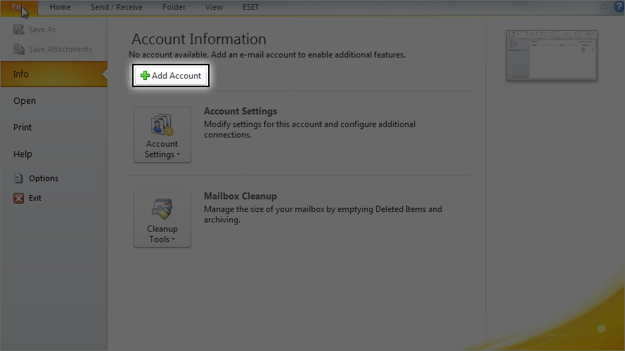 Outlook 2010 - Add Account