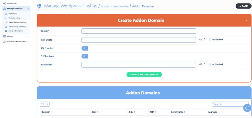 Create Addon Domains