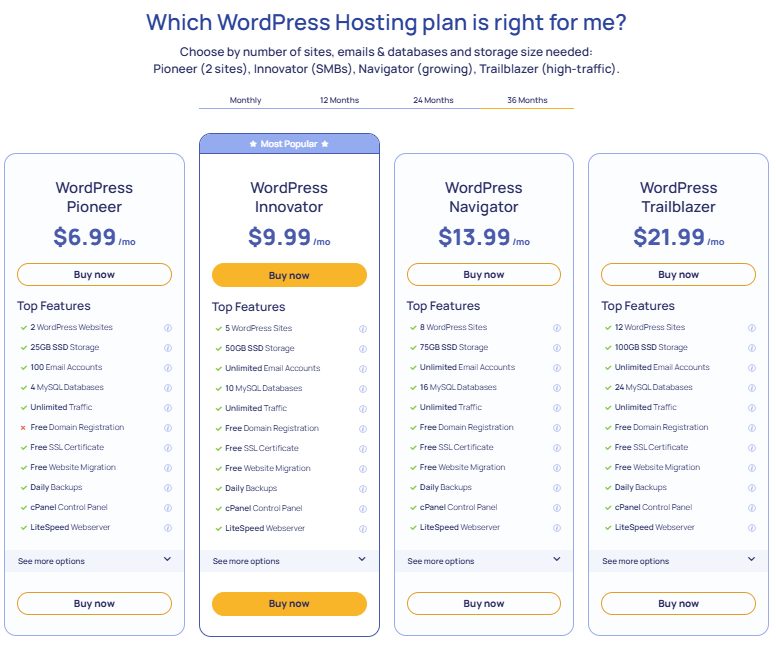 WordPress Innovator vs Navigator Hosting Plan WordPress Innovator vs Navigator Hosting Plan