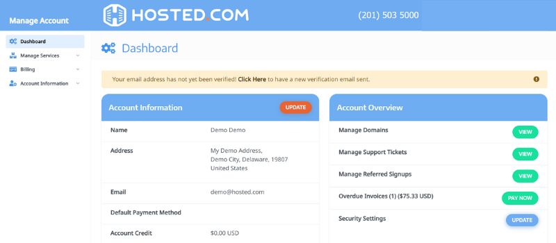 Hosted.com Client Portal Dashboard