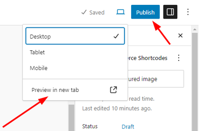 WooCommerce Shortcodes: A Guide to Their Uses & Benefits- Preview or Publish Page WooCommerce Shortcodes - Preview or Publish Page
