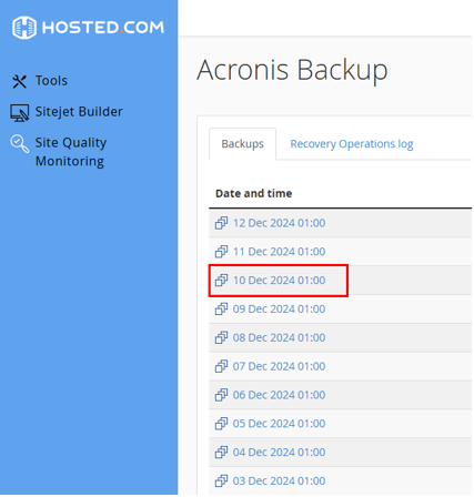 Restore WordPress from a Backup - Choose Your Backup Timestamp
