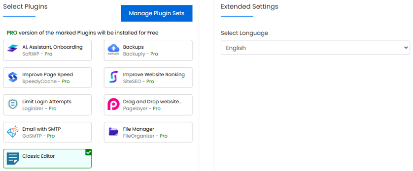  Host Multiple Websites On One Server - Select Plugins and Site Language