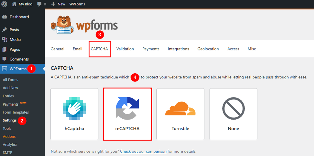 How To Prevent WordPress Contact Form Spam 8 Proven Tips - Select Google reCAPTCHA Prevent WordPress Contact Form Spam - Select Google reCAPTCHA