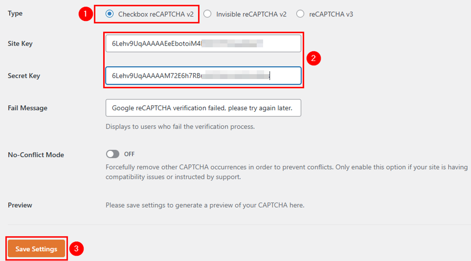 How To Prevent WordPress Contact Form Spam 8 Proven Tips - Provide Site Key and Secret Key Prevent WordPress Contact Form Spam - Provide Site Key and Secret Key