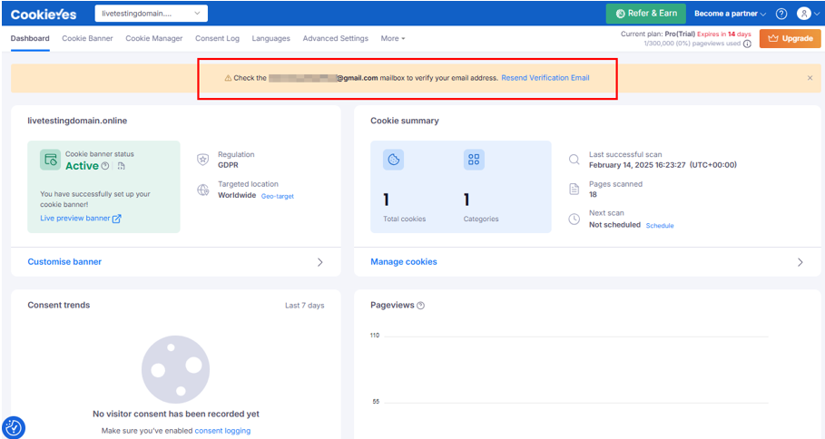 Add A GDPR Cookie Popup In WordPress - Verify Email