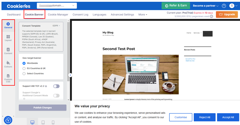 Add A GDPR Cookie Popup In WordPress - Choose Cookie Content Template