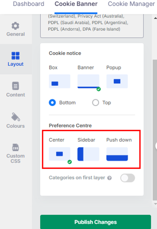 Add A GDPR Cookie Popup In WordPress - Banner Layout Prefernce Centre