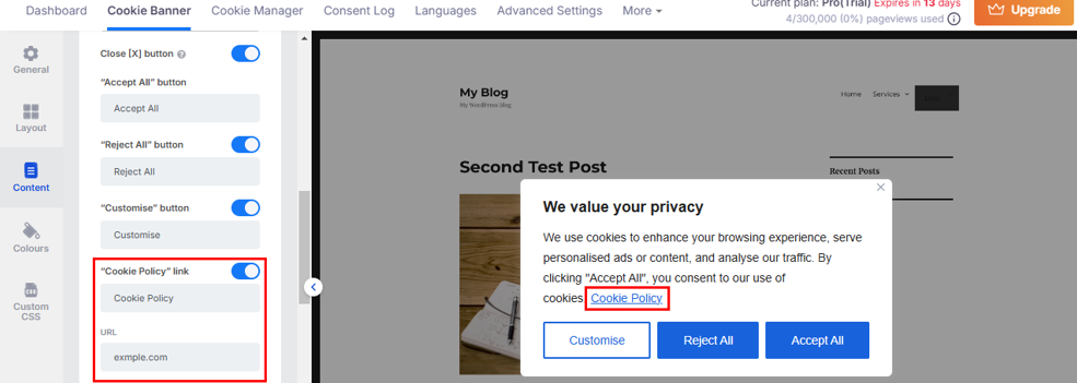 Add A GDPR Cookie Popup In WordPress - Update Cookie Policy Link
