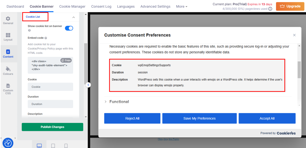 Add A GDPR Cookie Popup In WordPress - Update Cookie List