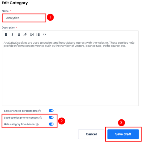 Add A GDPR Cookie Popup In WordPress - Edit Cookie Category