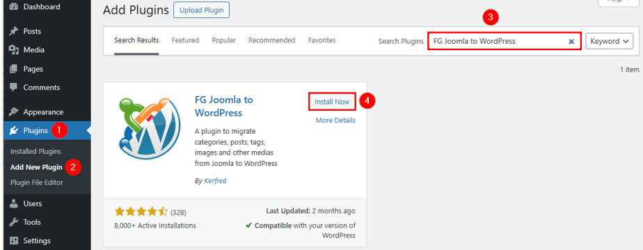 Migrate Your Website From Joomla To WordPress - Install FG Joomla to WordPress Plugin
