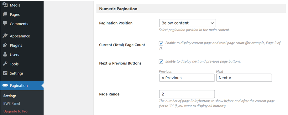 WordPress Pagination: How To Add It Manually Or With Plugins - Use BWS Plugin to Customize Numeric Pagination WordPress Pagination - Use BWS Plugin to Customize Numeric Pagination