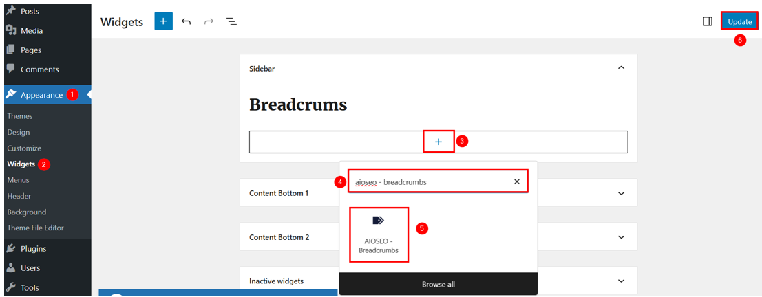 WordPress Breadcrumbs: How To Add & Display Them On Your Site - Add Breadcrumbs Using AIOSEO Widget WordPress Breadcrumbs - Add Breadcrumbs Using AIOSEO Widget