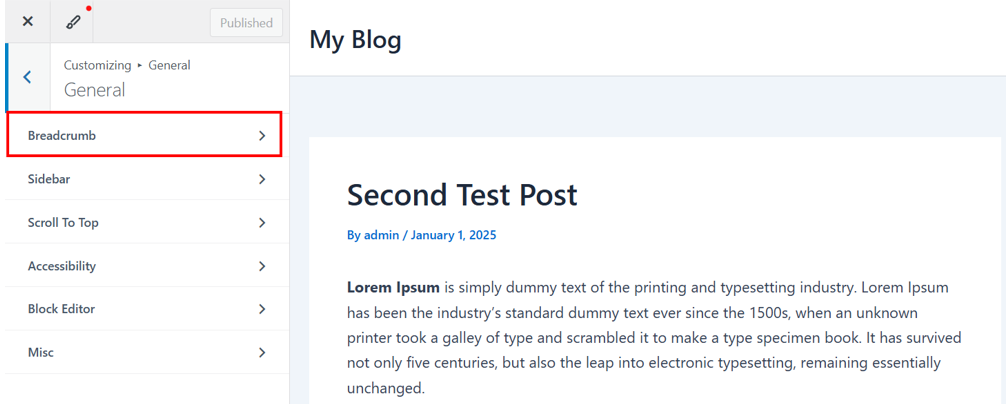 WordPress Breadcrumbs: How To Add & Display Them On Your Site - Open Breadcrumb Settings in Astra Theme Customizer WordPress Breadcrumbs - Open Breadcrumb Settings in Astra Theme Customizer