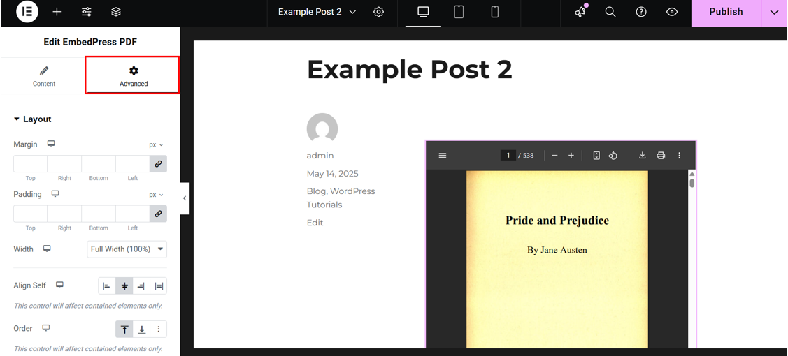 How To Embed A PDF In WordPress: Manual & Plugin Setup - Embedded PDF Document’s Advanced Settings How To Embed A PDF In WordPress - Embedded PDF Document’s Advanced Settings