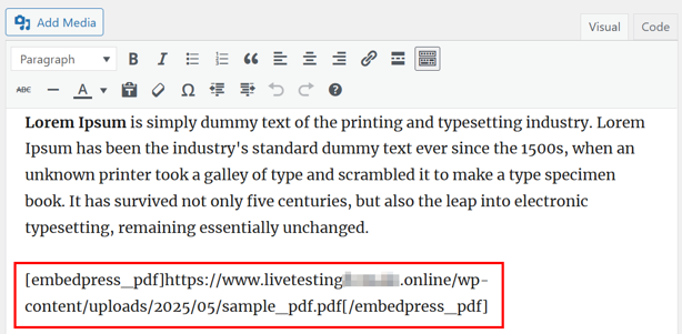 How To Embed A PDF In WordPress: Manual & Plugin Setup - Insert Shortcode in Classic Editor How To Embed A PDF In WordPress - Insert Shortcode in Classic Editor