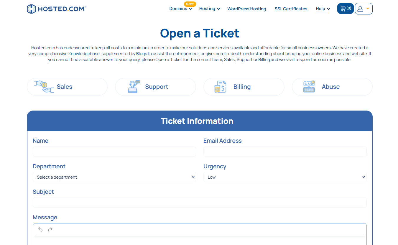 Where Is My Web Server - Open a Ticket