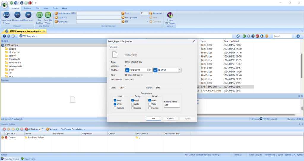 Hosted.com® Knowledgebase - Step 7 - How to Manage Files in FTP Voyager Step 7 - Manage Files in FTP Voyager - Setting the changelog.txt Attributes
